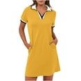 thumbnail image 1 of Nmnitkp Summer Dresses for Women 2025,Womens Dresses Solid Dresses Short Sleeve V Neck Casual Summer Tennis Golf Mini Shirt Dress With Pockets, 1 of 9