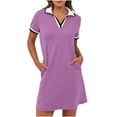 thumbnail image 1 of Nmnitkp Summer Dresses for Women 2025,Womens Dresses Solid Dresses Short Sleeve V Neck Casual Summer Tennis Golf Mini Shirt Dress With Pockets, 1 of 9
