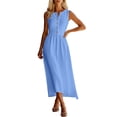 thumbnail image 1 of Nmnitkp Summer Dresses for Women Casual V Neck Sleeveless Button Sundresses Solid Color Cotton Linen Flowy Midi Beach Dresses Size S-XXL, 1 of 9