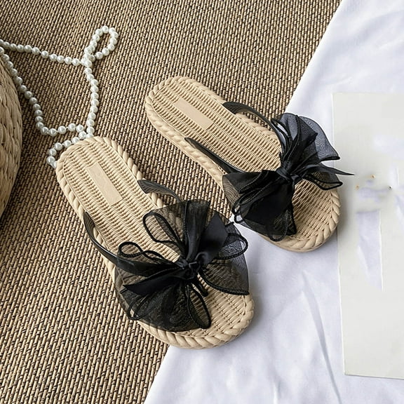Nmnitkp Summer Sandals for Women 2025 Arch Support Womens Slippers Slip On Flip Flops Ring Toe Strappy Flat Sandals Bow Flip-Flops Beach