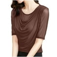 thumbnail image 1 of Nmnitkp Summer Tops for Women 2026 New Type Women's Half Sleeve T Shirts Casual Solid Color Round Neck Spring Tops T-shirt Fashion Mesh Pile Neck Womens Tops(PLUS SIZE), 1 of 9