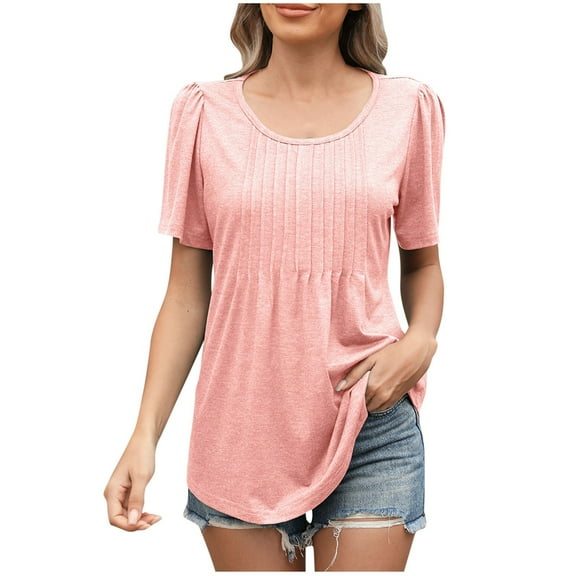 Nmnitkp Summer Tops for Women High Quality Fabric Womens Tops New Type Casual Crew Neck Short Sleeve Pleated Tops Blouses Fashion Clothes 2025