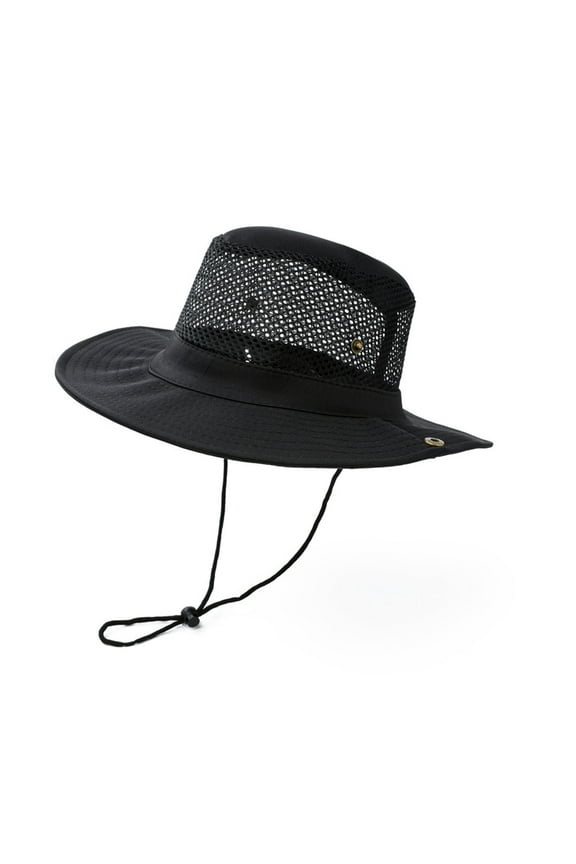 Sun Hats for Women,Hats for Men Straw Sun Hats Wide Brim Ribbons Roll Up Bucket UPF 50+ Foldable Floppy Sun Hat with Strap UV Protection Summer Beach Black