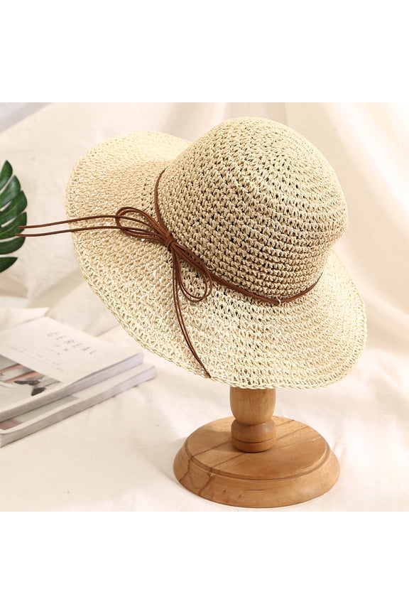 Sun Hats for Women Cool Floppy Big Beach Straw Hats for Women Foldable Summer Wide Brim Packable Sun Hat Womens Travel Straw Fedora Hat Beige