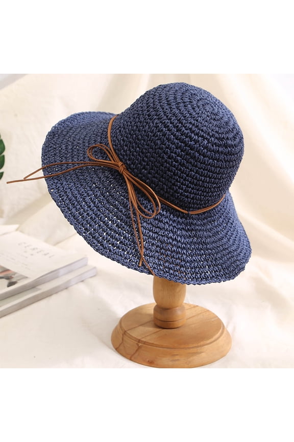 Sun Hats for Women Cool Floppy Big Beach Straw Hats for Women Foldable Summer Wide Brim Packable Sun Hat Womens Travel Straw Fedora Hat Navy