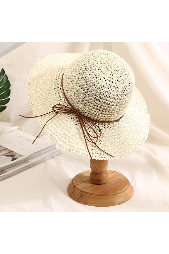 Sun Hats for Women Cool Floppy Big Beach Straw Hats for Women Foldable Summer Wide Brim Packable Sun Hat Womens Travel Straw Fedora Hat White