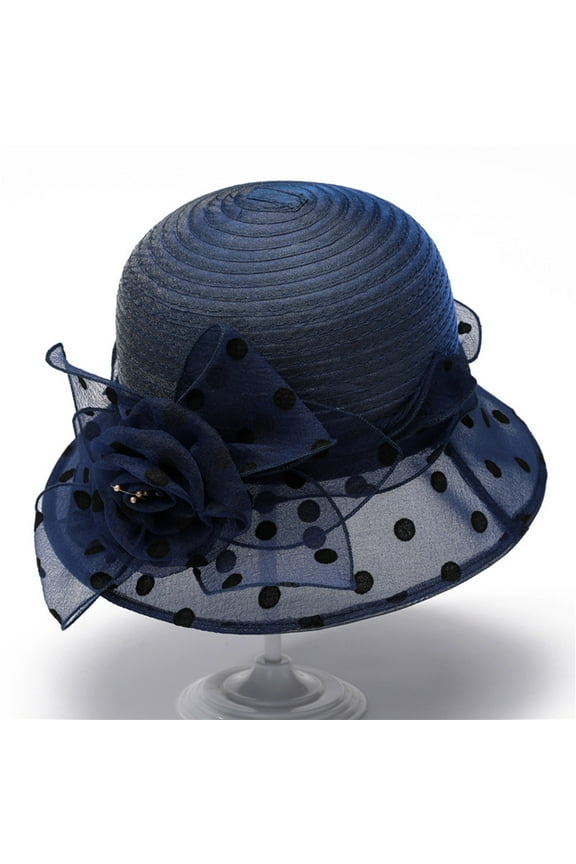 Sun Hats for Women Fashion Sun Hat Printing Ventilate Fisherman Hat Organza Flower Sunscreen Hat Navy