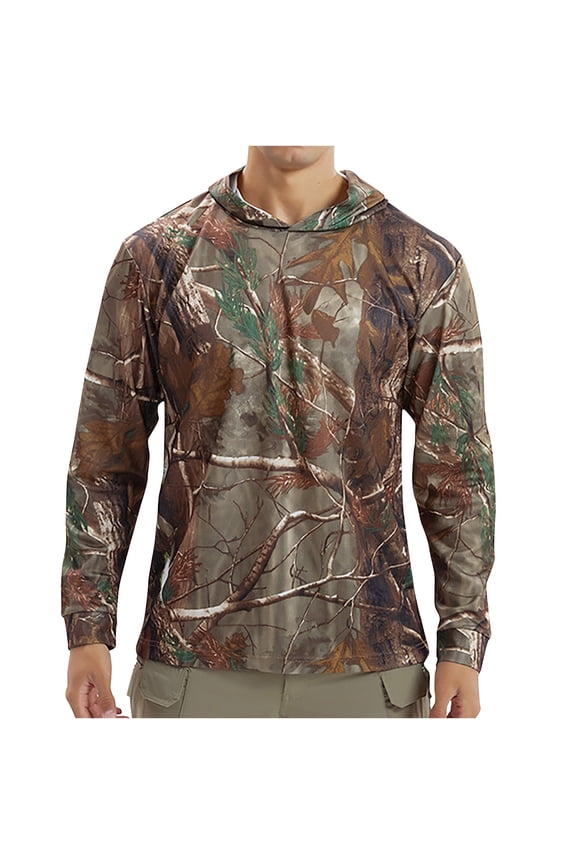 Sun Protection Shirts for Men High Quality Sunscreen Fabric Men's Sun Protection Hoodie Shirts UPF 50+ Long Sleeve Rash Guard Performance Athletic Running Hiking Camouflage T-Shirt Hoodie