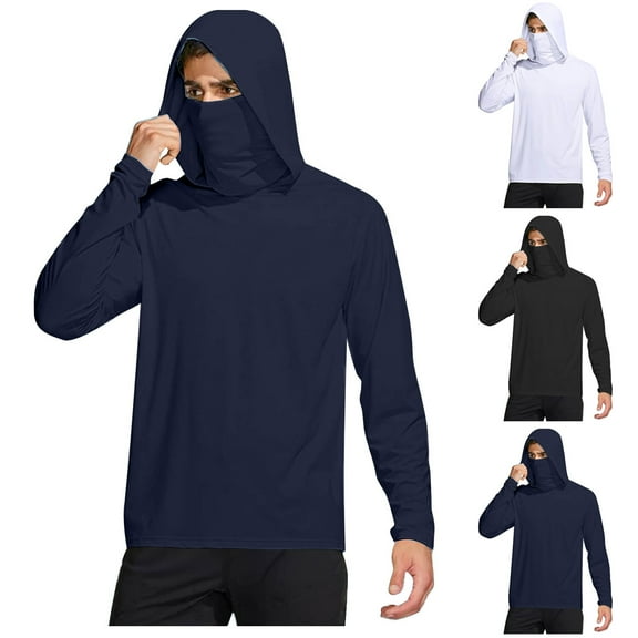 Nmnitkp Sun Protection Shirts for Men with Mask Fishing Shirts for Men Long Sleeve UPF 50 Rash Guards Cooling Hoodies Hiking Shirts