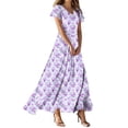 thumbnail image 1 of Nmnitkp Sundresses for Women Casual Short Sleeve High-Waist Maxi Dresses for Vacation Floral V Neck Swing Oversize Dresses for Women S-3XL, 1 of 4