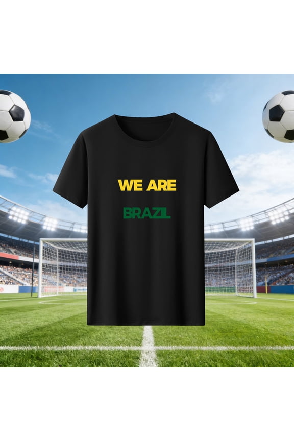 Sustainable Women's Short Sleeve Tops We Are Brazil Football Fan Graphic T-Shirt, Crew Neck Short Sleeve Casual Tee, Multiple Colors Available Black,L