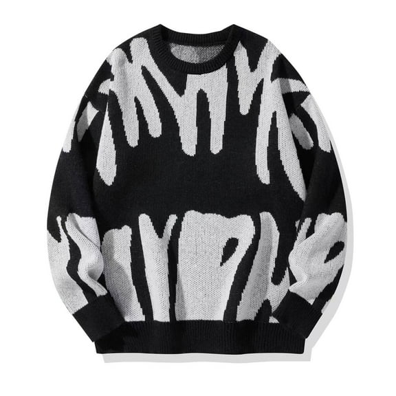 Nmnitkp Sweaters for Men Comfortable and Warm Mens Crewneck Oversized Sweaters Y2K Aesthetic Flame Graphic Knitted Sweater Casual Pullover Long Sleeve Jumpers