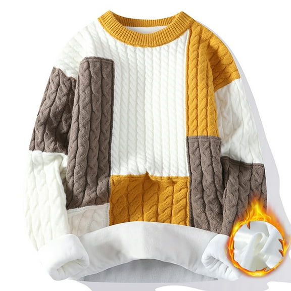Nmnitkp Sweaters for Men Comfortable and Warm Oversized Sweater Soft and Durable Vintage Fall Color Match Sweater Knit Oversized Crew Neck Long Sleeve Pullover Sweater