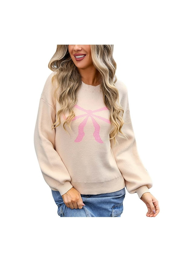 Sweaters for Women Fashion Casual Printing Sweater Soft and Comfortable Knit Sweater Round Neck Long Sleeve Casual Heart T Shirt Hugs and High Quality Healthy Fabric Sweaters