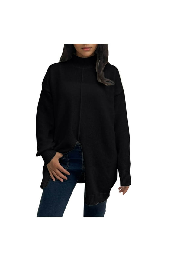Sweaters for Women High Quality Healthy Fabric Women's Fall 2025 Oversized Turtleneck Trendy Sweaters Ribbed Knit Pullover Sweater Top with Slit, Warm and Close to Skin Sweater