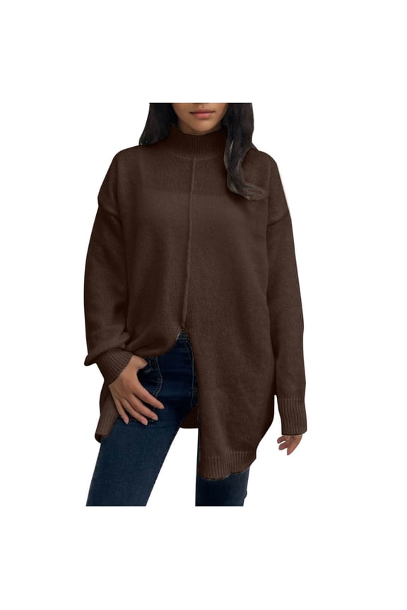 Sweaters for Women High Quality Healthy Fabric Women's Fall 2025 Oversized Turtleneck Trendy Sweaters Ribbed Knit Pullover Sweater Top with Slit, Warm and Close to Skin Sweater