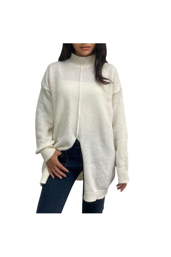 Sweaters for Women High Quality Healthy Fabric Women's Fall 2025 Oversized Turtleneck Trendy Sweaters Ribbed Knit Pullover Sweater Top with Slit, Warm and Close to Skin Sweater