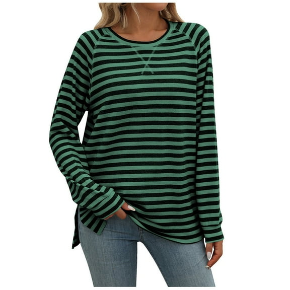 Nmnitkp Sweaters for Women High Quality Healthy Fabric Women's Fall Sweaters 2025 Long Sleeve Crew Neck Knitted Tops Casual Striped Oversized Pullover Sweater Tops