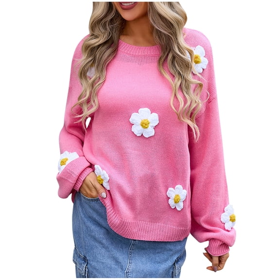 Nmnitkp Sweaters for Women Soft and Comfortable Women Long Sleeve Large Round-Neck Button Down Sweater Casual Ribbed Loose Knit Sweater Casual Relaxed Fit Pullover Jumper