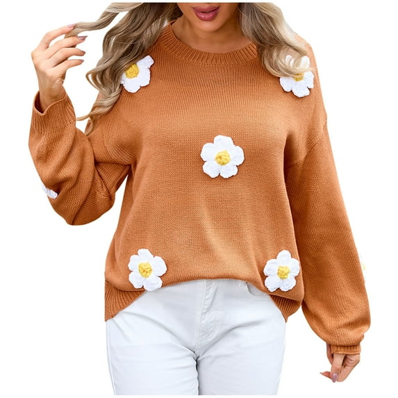 Nmnitkp Sweaters for Women Soft and Comfortable Women Long Sleeve Large Round-Neck Button Down Sweater Casual Ribbed Loose Knit Sweater Casual Relaxed Fit Pullover Jumper