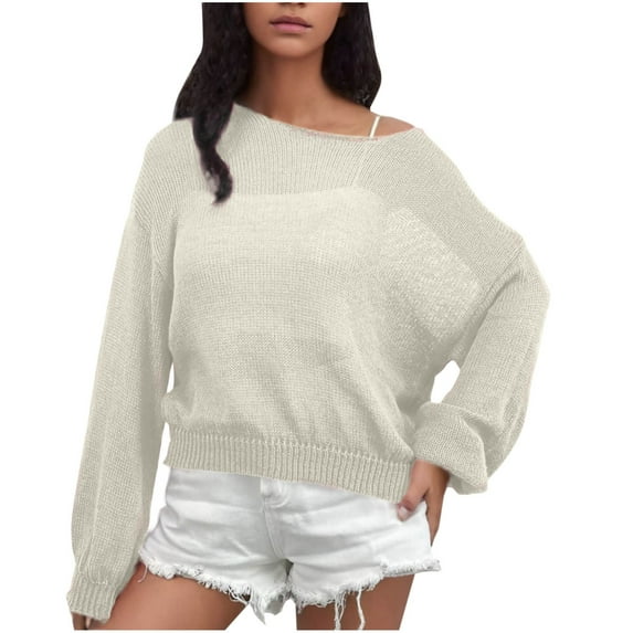 Nmnitkp Sweaters for Women Soft and Comfortable Women Long Sleeve Large Round Neck Button Down Sweater Solid Color Ribbed Knit Sweater Casual Relaxed Fit Pullover Jumper
