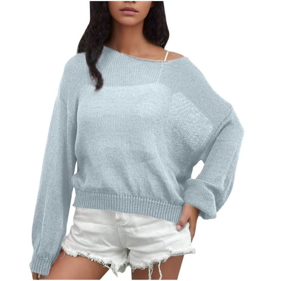 Nmnitkp Sweaters for Women Soft and Comfortable Women Long Sleeve Large Round Neck Button Down Sweater Solid Color Ribbed Knit Sweater Casual Relaxed Fit Pullover Jumper