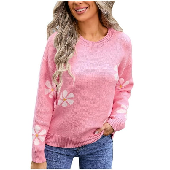 Nmnitkp Sweaters for Women Soft and Comfortable Women Long Sleeve Large Round-Neck Button Down Sweater Splice Color Ribbed Loose Knit Sweater Casual Relaxed Fit Pullover Jumper