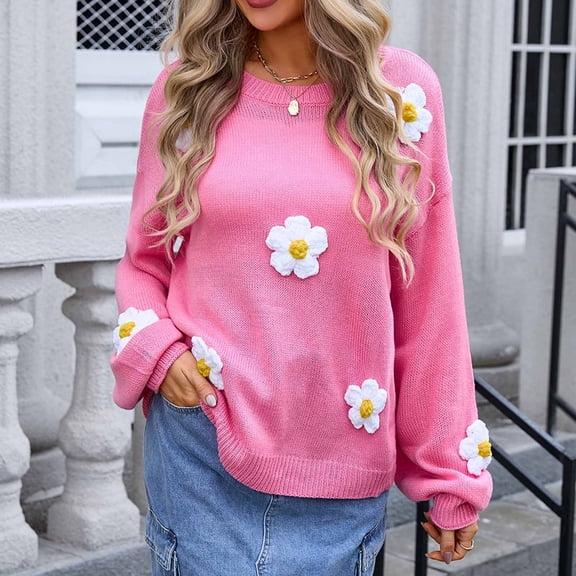 Nmnitkp Sweaters for Women Soft and Comfortable Women Long Sleeve Large Round-Neck Button Down Sweater Casual Ribbed Loose Knit Sweater Casual Relaxed Fit Pullover Jumper