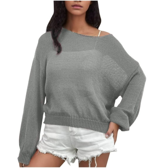 Nmnitkp Sweaters for Women Soft and Comfortable Women Long Sleeve Large Round Neck Button Down Sweater Solid Color Ribbed Knit Sweater Casual Relaxed Fit Pullover Jumper