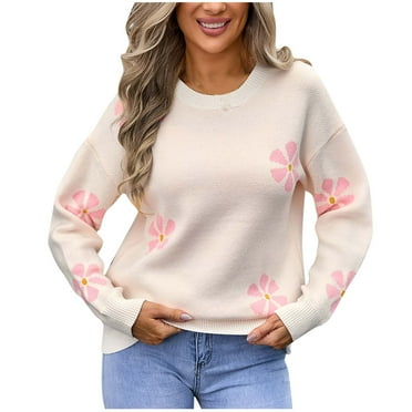 Nmnitkp Sweaters for Women Soft and Comfortable Women Long Sleeve Large Round-Neck Button Down Sweater Splice Color Ribbed Loose Knit Sweater Casual Relaxed Fit Pullover Jumper