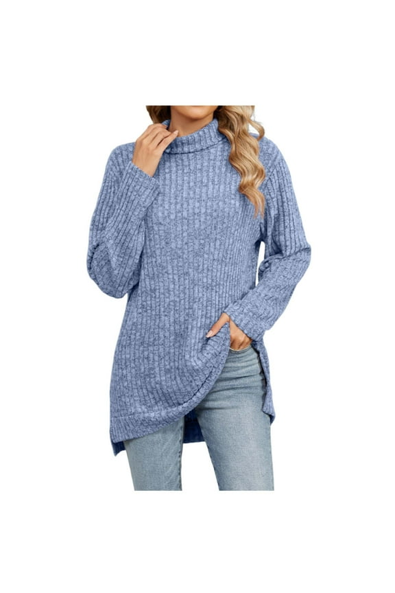 Sweaters for Women Soft and Comfortable Women's Fall 2025 Oversized Turtleneck Trendy Sweaters Ribbed Knit Pullover Sweater Top with Slit, Warm and Close to Skin Sweater