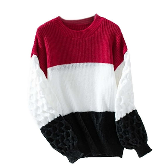 Nmnitkp Sweaters for Women Soft and Comfortable Women's Striped Color Block Sweater Long Sleeve Crewneck Casual Loose Fit Soft Knit Sweater Pullover Tops