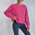 thumbnail image 1 of Nmnitkp Sweaters for Women Casual Solid Color Round Neck Fashion Long Sleeved Pullover Sweater Top Hot Pink,S, 1 of 6