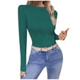 thumbnail image 1 of Nmnitkp Sweaters for Women Tunic Sweaters Lightweight Fall Casual Long Sleeve Crewneck Pullover Tops Green,S, 1 of 7