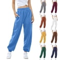 thumbnail image 1 of Nmnitkp Sweatpants Women Comfortable Womens TrousersCasual Solid Color Stretch Waist Pocket Long Women's Pants Casual Streetwear Trousers Blue,L, 1 of 7