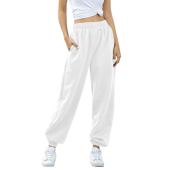Nmnitkp Sweatpants Women Comfortable Womens TrousersCasual Solid Color Stretch Waist Pocket Long Women's Pants Casual Streetwear Trousers White,M