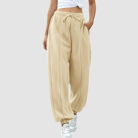 Nmnitkp Sweatpants Women Excellent Workmanship Casual Solid Color Pants Jogger Pants Pants Sweatpants With Pocket Streetwear Beige,S