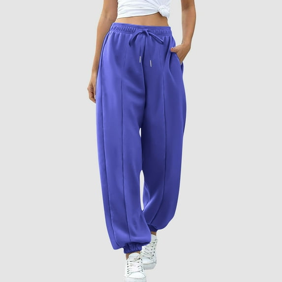 Nmnitkp Sweatpants Women Excellent Workmanship Casual Solid Color Pants Jogger Pants Pants Sweatpants With Pocket Streetwear Blue,M