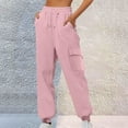 thumbnail image 1 of Nmnitkp Sweatpants Women Excellent Workmanship Elastic Lace-Up Casual Solid Color High-Waisted Zipper Pocket Tapered Sweatpants Streetwear Pink,2XL, 1 of 5