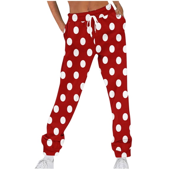 Nmnitkp Sweatpants Women Soft and Elastic Oversize Women’s Lounge Baggy Cinch Bottom Sweatpants Joggers Dot Printing High Waist Pants Comfortable and Breathable Gym Workout Pants with Pockets