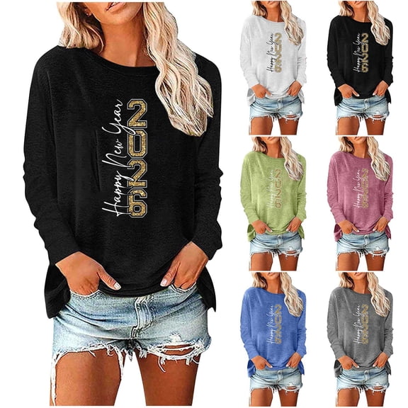 Nmnitkp Sweatshirt For Women Round Neck Fashionable Casual Long Sleeved Loose Casual Elastic Printed Top Black,L
