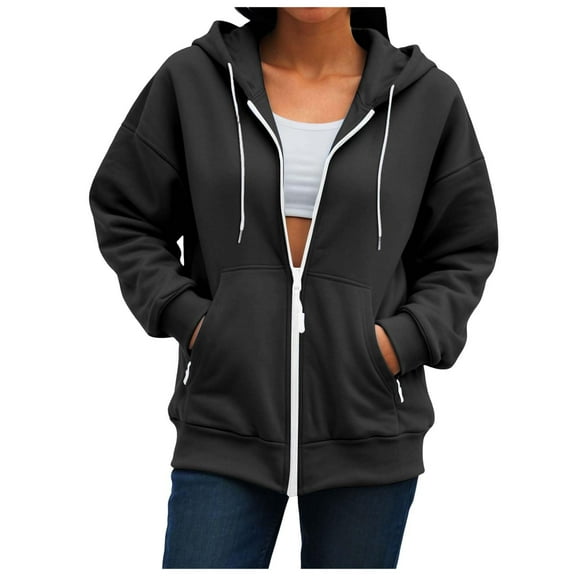 Nmnitkp Sweatshirt for Women Comfortable Zip Up Hoodie Women Soft Fall Fashion Long Sleeve Jackets Winter Clothing Sweatshirt Track Jackets with Pockets Black,S