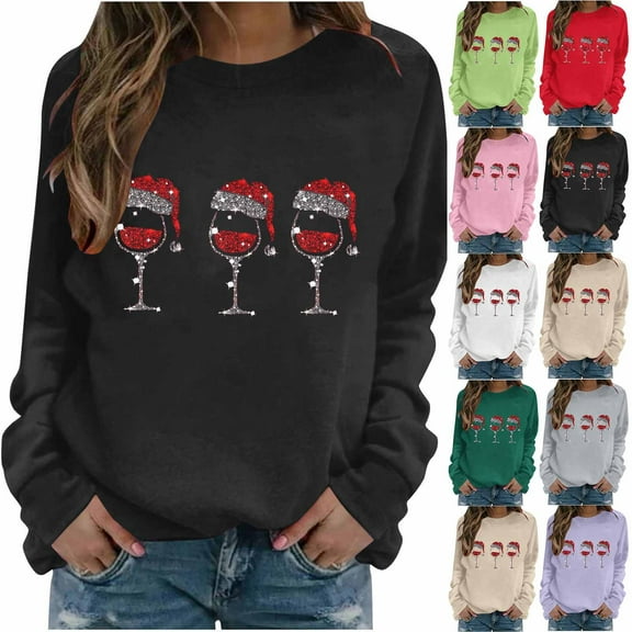 Nmnitkp Sweatshirt for Women Christmas Printed Fashionable Loose Casual Long Sleeved Top Regular Sleeve Hoodless Sweatshirt Black,L