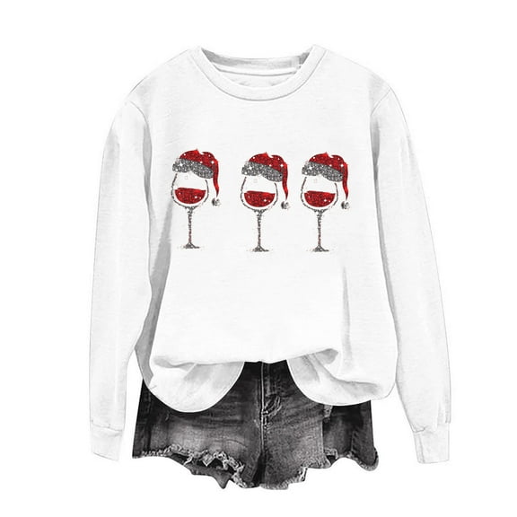Nmnitkp Sweatshirt for Women Christmas Printed Fashionable Loose Casual Long Sleeved Top Regular Sleeve Hoodless Sweatshirt White,L