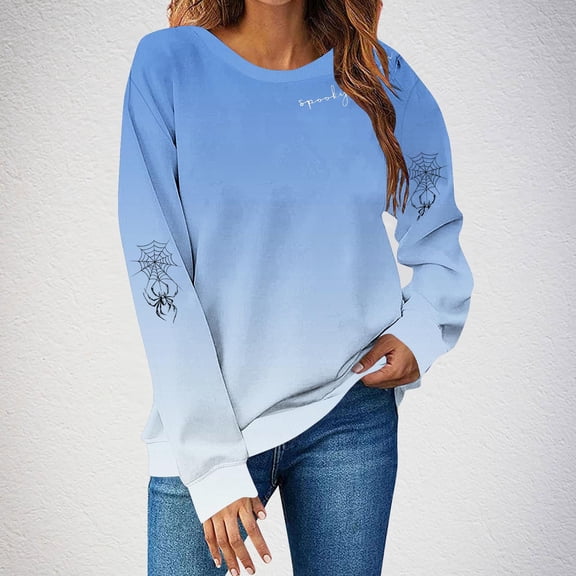 Nmnitkp Sweatshirt for Women Fall Long Sleeve Pullover Tops Casual Round Neck Casual Hoodless Sweatshirt Womens Tops Blue,S