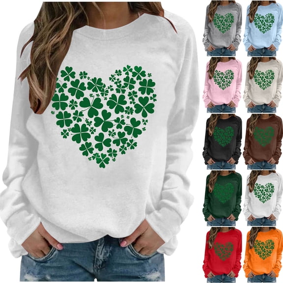 Nmnitkp Sweatshirt for Women St. Patrick's Day Printed Round Neck Sweatshirt Casual Sweatshirt Top White L