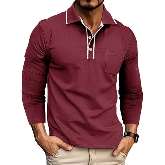 Nmnitkp Sweatshirts for Men High-Quality Fabric Long Sleeve Shirts for Men Casual Button Half-Cardigan Pocket Long Sleeves Flip Collar Top Wine,S