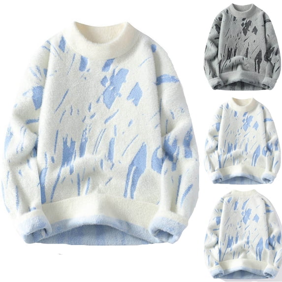Nmnitkp Sweatshirts for Men Soft Fashiom Solid Color Intensification Warm Round Neck Shirt Sweater Blouse White,L