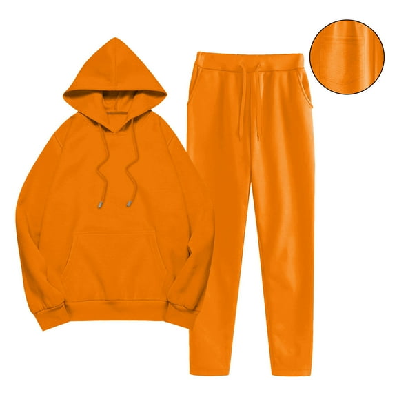 Nmnitkp Sweatsuits for Women Set Jogger Set Hoodie Two Piece Lounge Suit Long Sleeve Athletic Outfits Kangaroo Pockets Orange,M