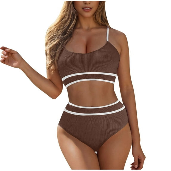 Nmnitkp Swim Suits for Women 2026 Quick-dry Women's Bikini Sets High Elasticity 2 Piece Swimsuits High Waisted Scoop Bathing Suits